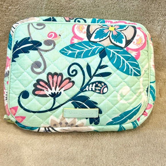 Vera Bradley Handbags - Vera Bradley Mint Flowers Quilted Cosmetic Jewelry Travel Bag Case Organizer